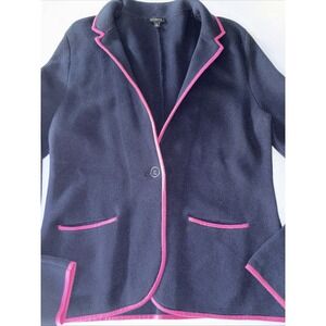 Talbots Navy Blue Pink Trim Cardigan Sweater Blazer Cotton Womens M